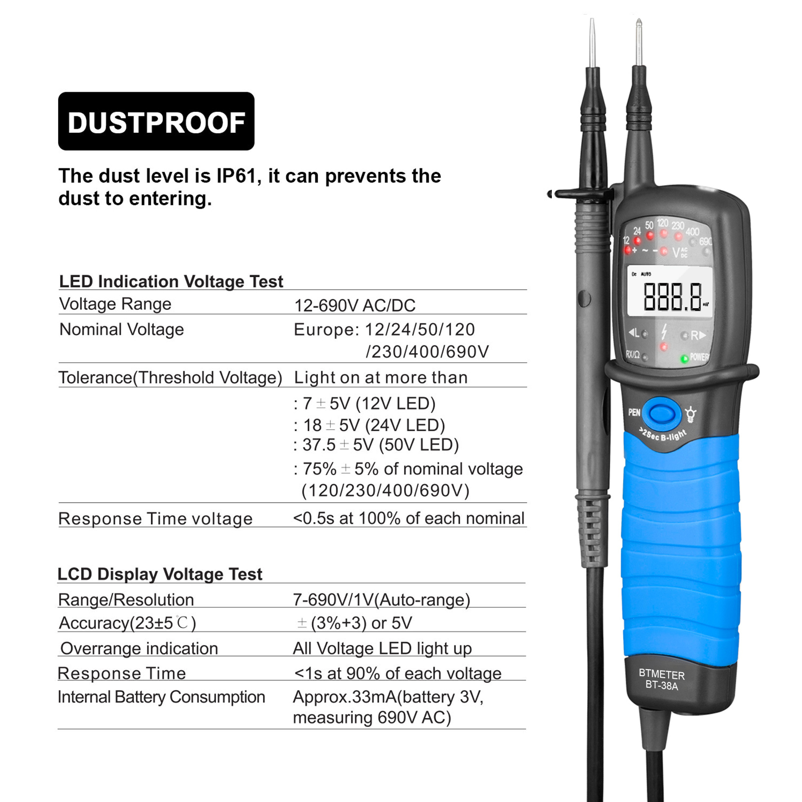 AC/DC Voltage Tester 12-690V L - Power Supply Tester 评论和价格