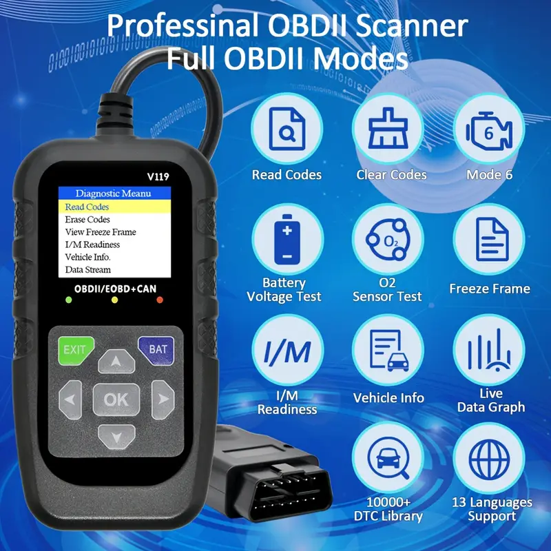 V119 OBD2 Scanner Code Reader  - Power Supply Tester 评论和价格