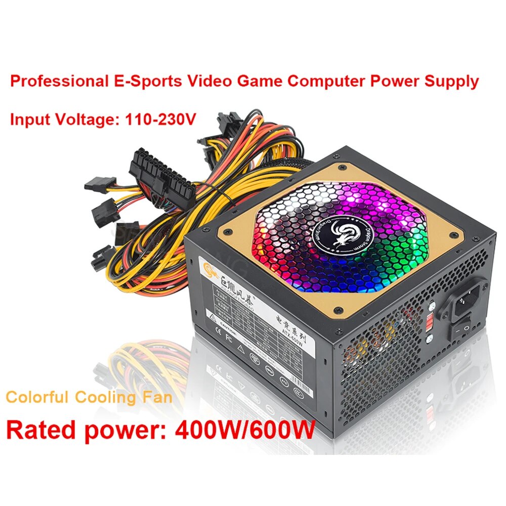 ATX 400W 600W 110-230V RGB 12V - Power Supply 650W 评论和价格